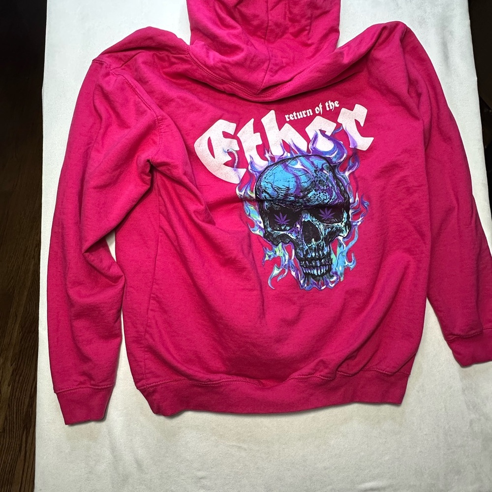 Pink Hoodie with Skull Graphic